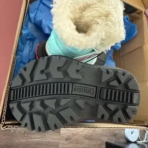 Sorel Kids Boots in Black and Light Blue with Pink Accents